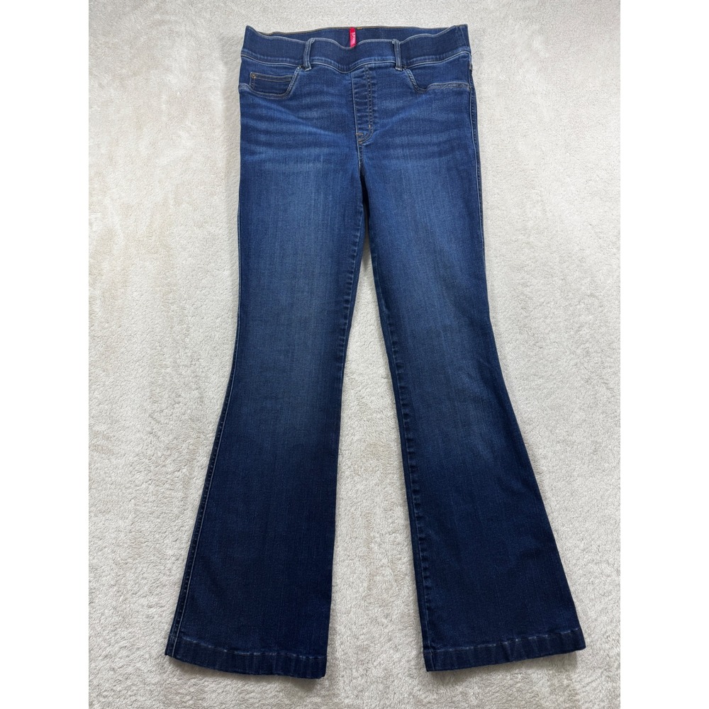 Spanx Womens Flare High Rise Pull On Blue Denim Jeans L Meas: 31x30.5